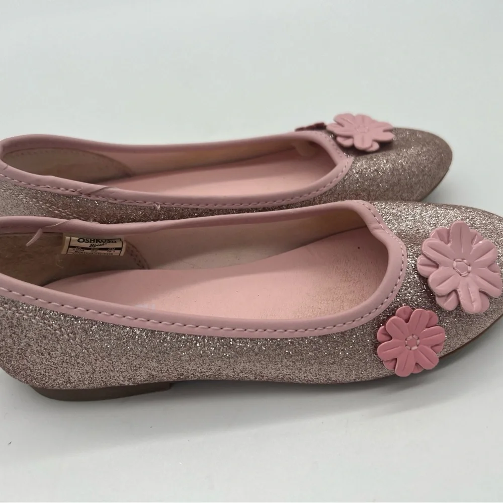 Oshkosh Girl Silver Shoes Flat Pink Flowers 12T M